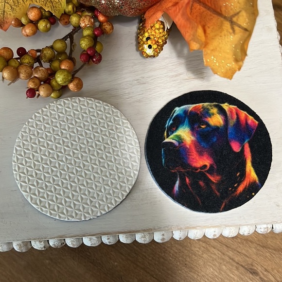 2pcs Rainbow Labrador Dog Absorbent Car Cup Holder Coaster Mats - Car Accessory - Picture 4 of 5